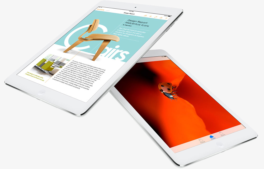 Two iPad Air, with one partially stacking over the other one